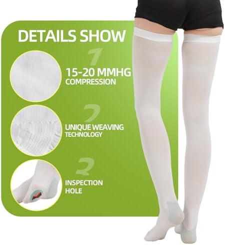 2 Pairs Thigh High Anti Embolism Compression Stockings for Women & Men, 15-20mmHg TED Hose Socks, Large