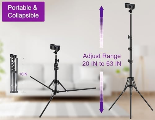 Hair Dryer Stand Black 20-63 Inch Adjustable Blow Dryer Holder with Tripod and Universal Clip, Easy to Use, Hands Free Relieve Wrist Pain, Shoulder Periarthritis etc