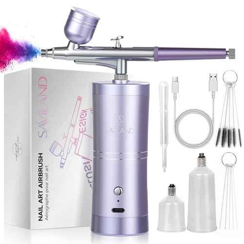 SAVILAND Advanced Airbrush for Nails: Limitless Nail Art Creativity Airbrush Kit Pro Dual-Mode Rechargeable 0.3mm Nozzle Makeup Set Nail Airbrush Machine for Ombre French Airbrush Paint Salon£¨Purple£©