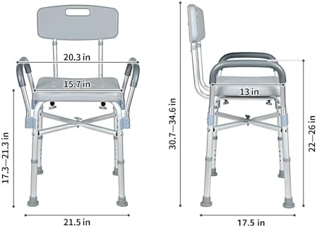 UNICOO® Adjustable Shower Chair for Inside Shower | Lightweight Bath Chair with Detachable Backrest, Arms, and Drain Holes for Elderly and Disabled, Safety Legs, and Padded Armrests | Shower Stool