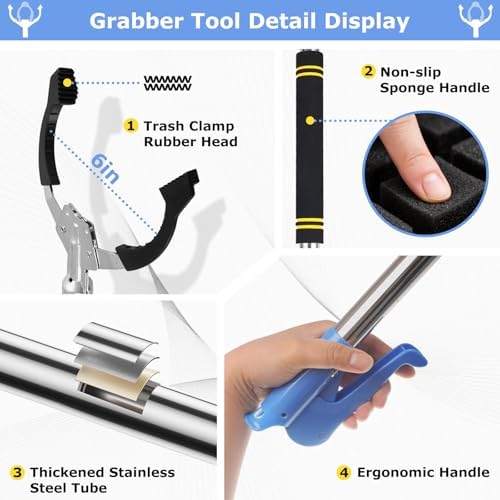 Heavy Duty Grabber Reacher Tool,52.5in Reacher Grabber Pickup Tool Extra Long No Need Bend Trash Picker Upper Grabber Stainless Steels Tube with Sponge Handle for Seaside Garden and Yard
