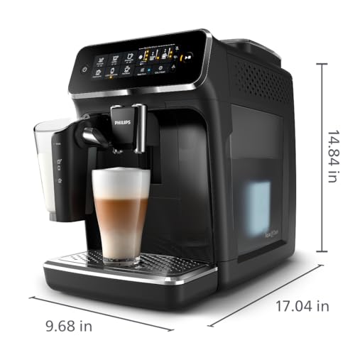 Philips 3200 Series Fully Automatic Espresso Machine, LatteGo Milk Frother, 5 Coffee Varieties, Intuitive Touch Display, 100% Ceramic Grinder, AquaClean Filter, My Coffee Choice, Black (EP3241/54)