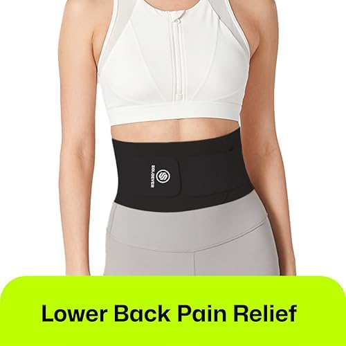 Ultra Thin Back Brace for Lower Back, Breathable Lightweight Back Brace for Women & Men, Adjustable Back Support Brace for Lower Back Pain Relief, Sciatica, Scoliosis, Herniated Disc (Black, Large)