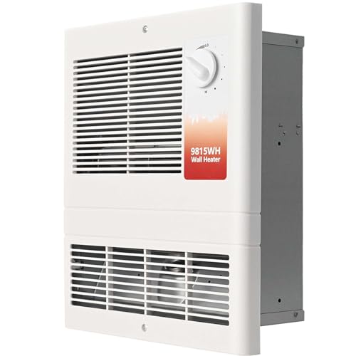 9815WH High Capacity Wall Heater with Built-In Adjustable Thermostat and Silent Motor, 1500W Large Capacity Electric Wall Heater for Bathroom, Bedroom, Living Rooms, Overheat Protection, 120/240V