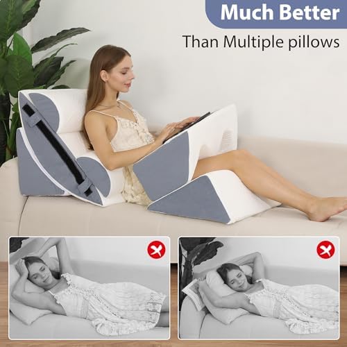 6PCS Orthopedic Wedge Pillow Set for Surgery Recovery & Acid Reflux – 30D High-Density Foam Bed Support for Back, Legs, and Knees – Adjustable Modular Body Positioning System with Breathable Covers