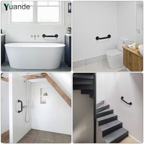 4 Pack 12 Inch Shower Grab Bar, YuanDe Matte Black Bathroom Grab Bar Handle w/Anti-Slip Knurled Grip, Stainless Steel Bath Balance Bar, 1.25" Diameter Safety Hand Rail Support,Handicap Injury Elderly