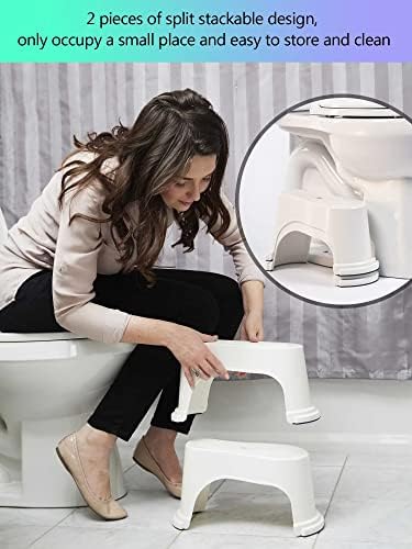 EVRON Toilet Stool 7" Bathroom Squatting Poop Stool for Potty Assistance,Portable Plastic Potty Stool for Adults,Space Saving Storage,Flexible Distance Adjustment Stackable Design(White 1 Pairs)