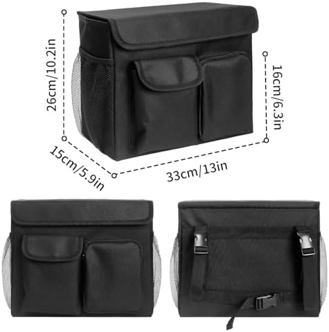 Boczif Mobility Scooter Bag, Electric Scooter Caddy Organizer Pouch, Electric Mobility Scooter Basket Bag with 14Inch Laptop Pocket and Cup Holders for Wheelchair & Rollator (Mobility Scooter Bag)
