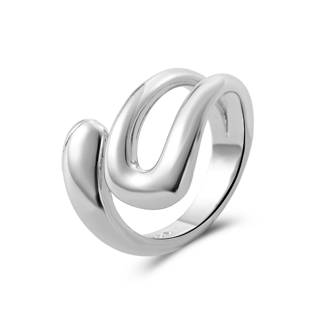 AIETUE Chunky Rings For Women, Gold Silver Thumb Ring Asymmetrical Wavy Curve Ring Adjustable Non Tarnish Dainty Stainless Steel New Year Anniversary Birthday Jewelry Gift (Zesty-Silver)