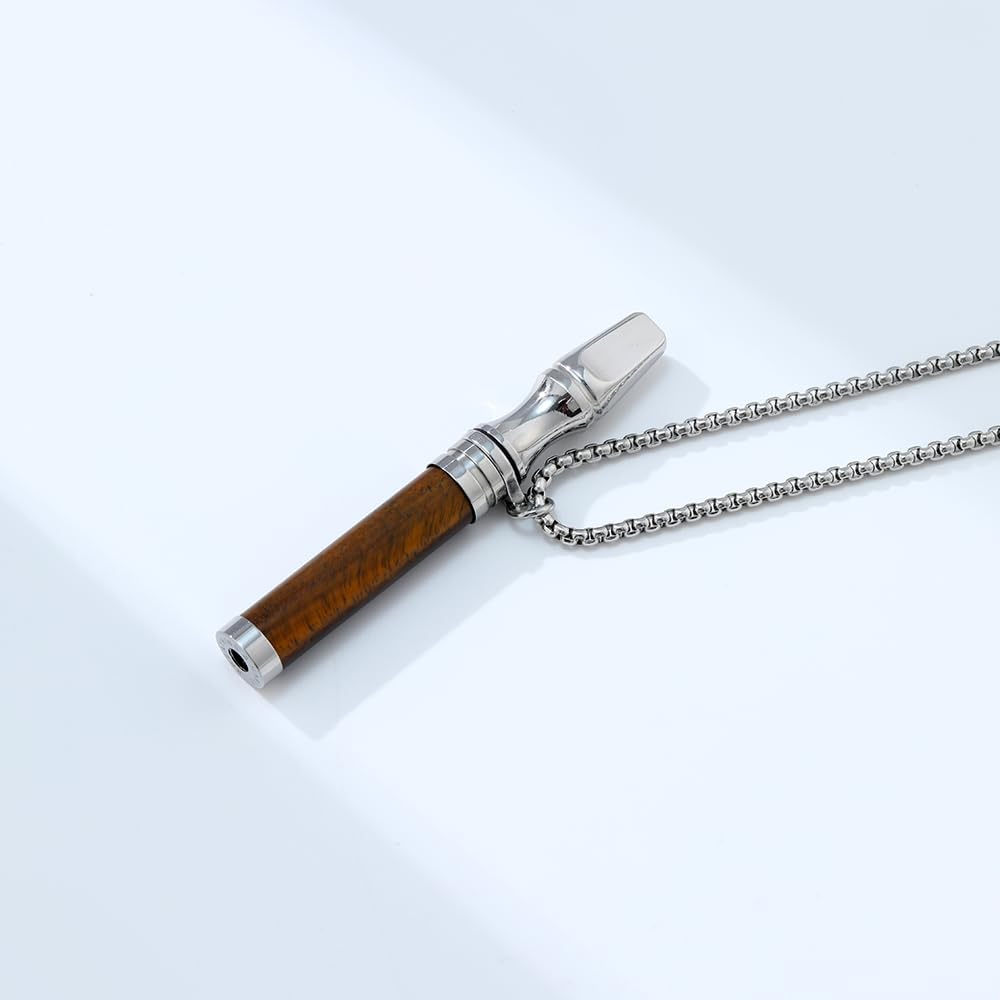 Anxiety Breathing Necklace Meditation Natural Crystal & Stone Breathe Necklace Stainless Steel Quit Vaping tools Mindfulness Pendant Stress Relief & Natural Calm (Tiger Eye Stone)