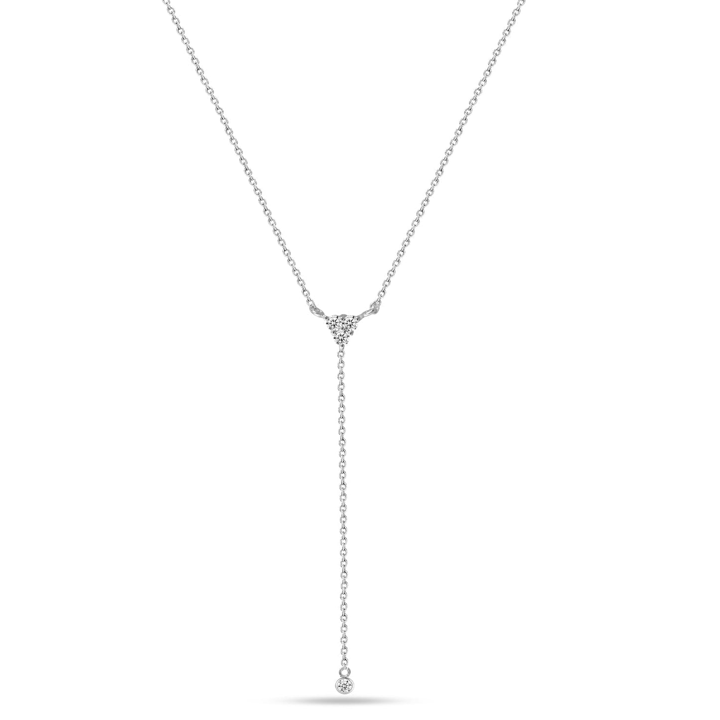 LeCalla 925 Sterling Silver Jewelry Handmade Cubic Zirconia Lariat Necklace Adjustable Dainty Drop CZ Pendant Y Necklace for Women with Lobster Claw Clasp 18 Inches