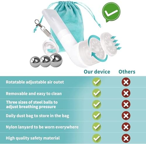 BOKANG Flutter Valve Breathing Exercise Device for Lungs, Breathing Trainer, Flutter Valve Device, Equipped 3 Balls, with Lanyard and Storage Bag, Suit for Lung Rehabilitation Clients and Exerciser