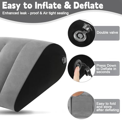 TheClover Inflatable Wedge Pillow for Traveling – Portable Bed Wedge for Sleeping in Bed & Home, Ergonomic Support for Reading, Relaxing & Acid Reflux Relief (Grey)