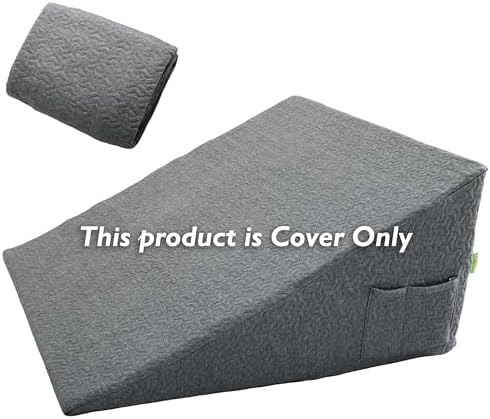 Wedge Pillow Cover for 24x24x12 Bed Wedge Pillow, Hypoallergenic Replacement Case Cover with Zipper & Pockets, Gray