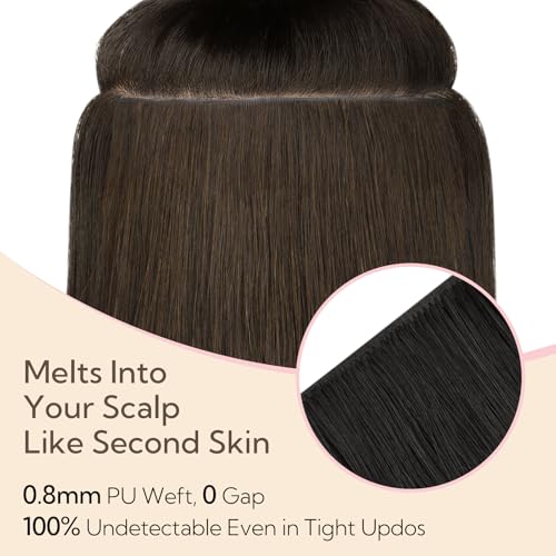 HOTBANANA Invisi Edge Clip in Hair Extensions, 14inch 120g Injected Seamless Clip in Extensions 7Pcs Natural Black Real Human Hair PU Hair Extensions