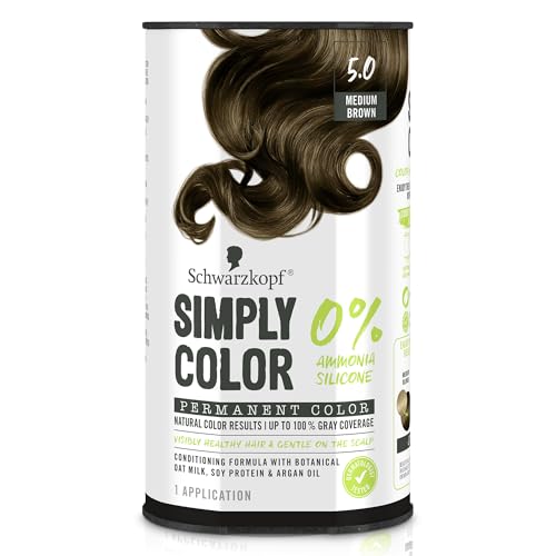 Schwarzkopf Simply Color Permanent Hair Dye, 5.0 Medium Brown, Long-Lasting with Nourishing Ingredients, No Ammonia or Silicone, All Hair Types