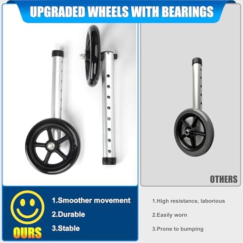 Foldable Walkers for Seniors - Aluminum Stepped Handrail Walker, Height Adjustable Walkers for Seniors, Lightweight Folding Walkers, 2 Wheels with Bearings Available as an Option, Silver