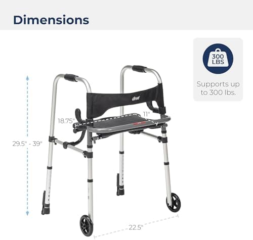 Drive Medical 10233 Clever Lite Foldable Rollator Walker, Gray