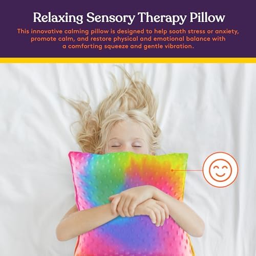 Special Supplies Vibrating Pillow Sensory Pressure Activated for Kids and Adults, 12” Plush Minky Soft Cover, Textured Therapy Stimulation Bumps- 3 Vibration Modes, Music & Voice Recording-Multi-Color