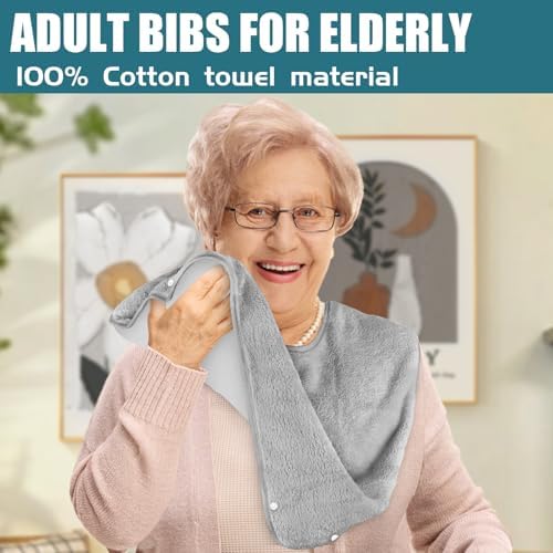Adult Bibs for Men and Women 4 Packs, Reusable Terry Bibs for Elderly Senior, Waterproof Towel for Adults