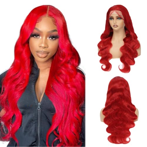 Red Body Wave Lace Front Wigs Hot Red Wig Human Hair 13x6 Frontal Wigs Human Hair Pre Plucked Red Body Wave Wig for Black Women 180% Density 26 Inch