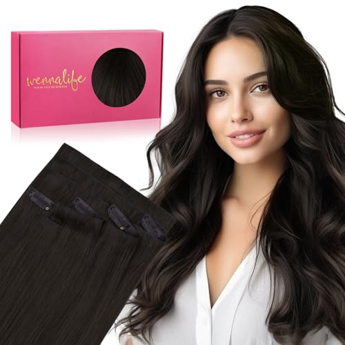 WENNALIFE Invisi Edge Clip in Hair Extensions Real Human Hair, 12 Inch 80g 7pcs Dark Brown Invisible PU Skin Weft Straight Extensiones De Cabello Hmano Clip Ins