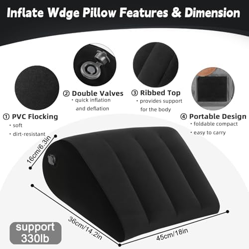 TheClover Travel Wedge Pillow for Sleeping – Inflatable Bed Wedge for Camping, Airplane & Outdoor Trips, Compact Support Cushion for Comfortable Rest & Sleep Aid (Black)