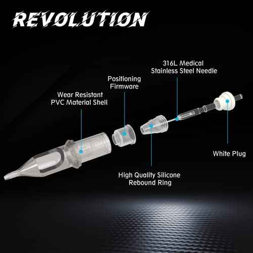 EZ Tattoo Cartridge Needles - 20Pcs #12 (7RL) Standard Round Liner Disposable Tattoo Needles Cartridges for Rotary Tattoo Machine Pen Gun - Revolution