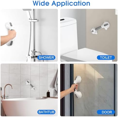 Suction Grab Bar with Safety Indicator for Bathtub Shower Bathroom, Heavy Duty Handrail Removable Reusable for Elderly Disabled and Kids, Anti-Slip Grip, No Drilling Tool Free, Waterproof Grey