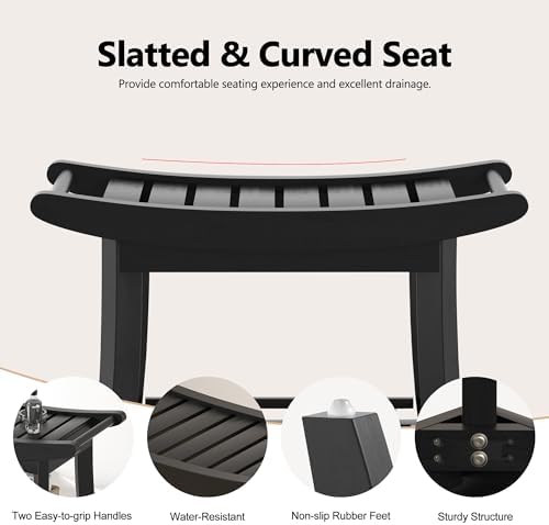 Bamboo Shower Bench Chair Bathroom Shower Stool Seat for Inside Shower Bathtub with Storage Shelf Shower Foot Rest for Shaving Legs 25.2 x 13 x 19.2 Inches Black