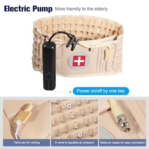 Decompression Back Belt with Electric Inflatable Pump -Lumbar Support Belt for Lower Back Pain Relief, Air Traction Device Fits Waist Size 29-49 Inches，(Beige)