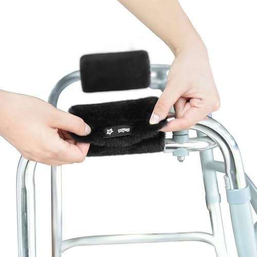 SPRING SEAON Walker Hand Pads Fluffy Walker Handle Cushions Non-Slip Universal Walker Grips Padded Hand Covers Soft Pads for Walkers for Seniors Walker Pads for Handles Folding Rolling Wheelchair, Rollator Handle, Elderly Grippers 2 Pack