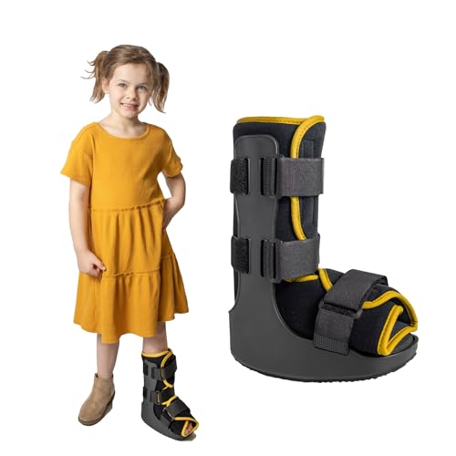 Brace Direct Pediatric Medical Boot – Kids Fracture Boot for Foot Injuries, Ankle Sprains & Post-Op Recovery, Yellow (Large, US Kids 11.5K–1.5)