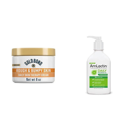Gold Bond Rough & Bumpy 8 oz Cream & AmLactin Daily Nourish 14.1 oz Lotion with 12% Lactic Acid for Dry Skin