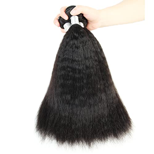 Yaki Straight Weave Human Hair Bundles Kinky Straight Remy Hair 3 Bundles 14 14 14 inch 12A Unprocessed Brazilian Virgin Hair Extensions Natural Color