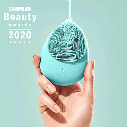 Eggo¢ç Sonic Facial Device - Electric Cleanser & Exfoliator, Vibrating Massager, Silicone Brush for All Skins, Deep Clean, Anti-Aging, Waterproof, Rechargeable Tool (Turquoise)