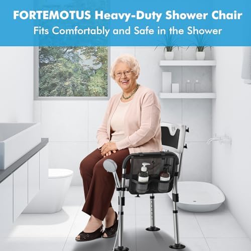FORTEMOTUS Shower Chair for Inside Shower 400 lbs, Shower Chair for Elderly and Disabled with U Shaped Seat, Padded Arms and Back, Adjustable Height for Bathtub, Bathroom
