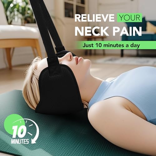 WEEOATAR Adjustable Neck Traction for Neck Pain, Neck Stretcher Strap for Pinched Nerves, Portable Neck Stretcher with Release Buckle, Neck Decompression Device for Indoors or Outdoors (Black 1)
