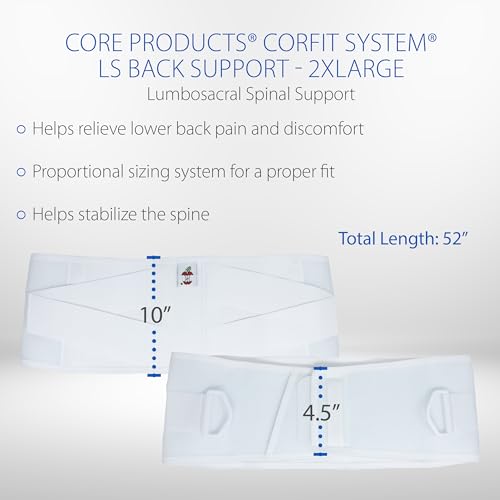 Core Products Corfit LS Lumbar Support Adjustable Back Brace for Pain Relief, Men/Women - White, XXLarge