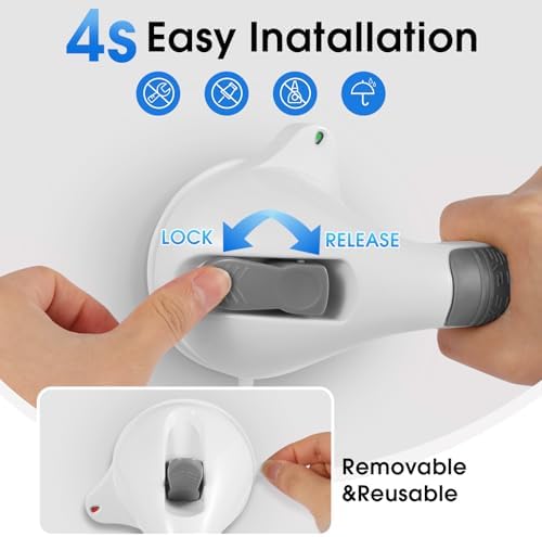 Suction Grab Bar with Safety Indicator for Bathtub Shower Bathroom, Heavy Duty Handrail Removable Reusable for Elderly Disabled and Kids, Anti-Slip Grip, No Drilling Tool Free, Waterproof Grey