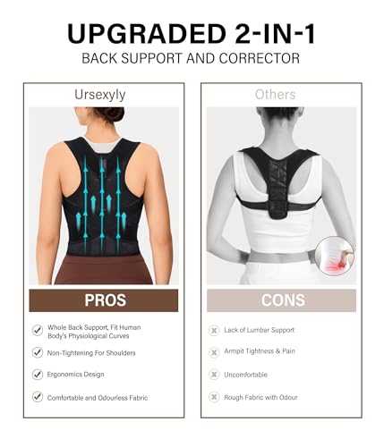 URSEXYLY Back Brace Posture Corrector for Women Breathable Posture Brace Adjustable Full Back Support Brace,Upper and Lower Back Pain Relief(Small,Black)