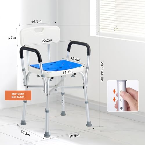 Shower Chair Seat, 400 lbs Capacity, Shower Stool with Crossing Bar, Padded Armrests and Back, Shower Chair for Inside Shower Bathtub, Adjustable Height Bench Bath Chair for Elderly Disabled