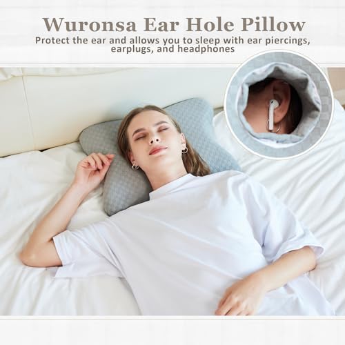 Piercing Pillow | Memory Foam Ear Piercing Pillow for Side Sleepers, Pillow with an Ear Hole for Ear Pain Relief, Ear Guard Pillow, Ear Hole Pillow for Piercings, Earplugs, and Headphones (Light Grey)