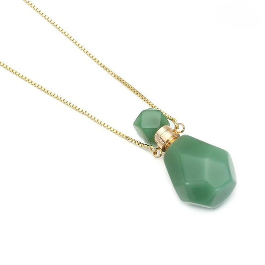 14K Yellow Gold Natural Stone Vial Necklace For Women - Glass Vial Pendant Necklace Water Drop Jar Perfume Necklace - Water Container Vial Necklaces For Liquid Oil Diffuser Vial Jewelry
