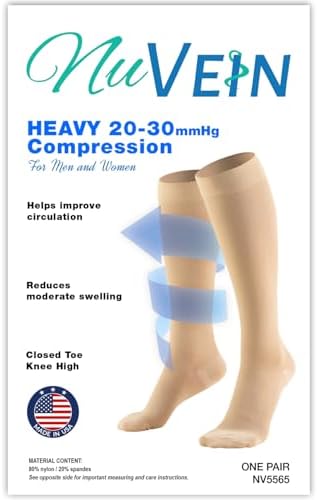 NuVein Medical Compression Stockings, 20-30 mmHg Support for Women & Men, Knee Length, Closed Toe, Gray, X-Large