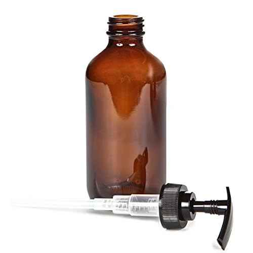 Vivaplex, 4, Large, 8 oz, Empty, Amber Glass Bottles with Black Lotion Pumps