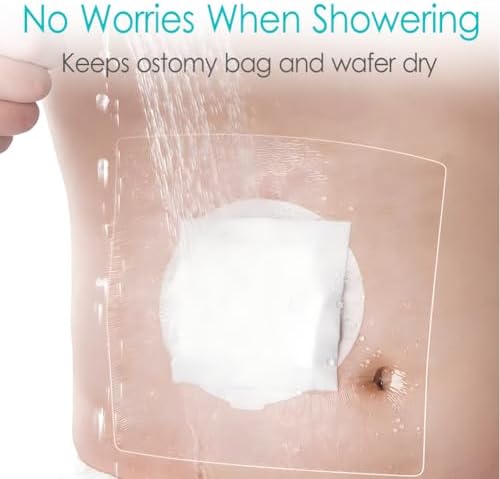 Ostomy Shower Cover Waterproof Ostomy Bag Covers Shower Guard Stoma Shower Shields Colostomy Bathing Bags Shower Protector Adhesive Bandage with Non-Stick Pad for Showering 12"x14" 14 Pcs