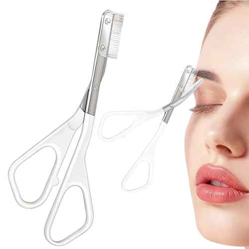 Eyebrow Trimmer Scissor, 2-in-1 Professional Eyebrow Scissors with Comb, Portable Razor for Home Use, Removal Shaping Tool for Women (White)