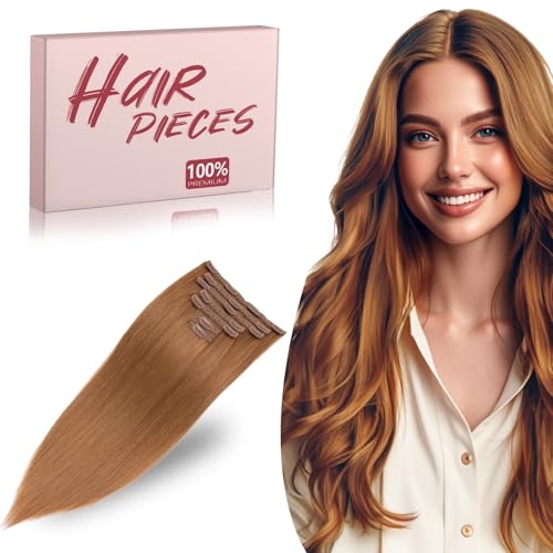 Clip in Hair Extensions Long Straight, 100% Real Human Hair,No Tangle & Smooth,120g, 18 Inch,#30 Light Auburn