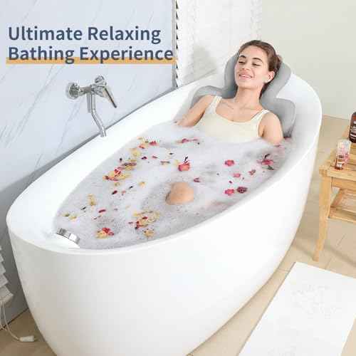 Bath Cushion, Full Body Bathtub Pillow with 160 Suction Cups, Bath Mat for Head and Neck Support, with Laundry Bag (Dark Gray, 51.2" x 16.2")